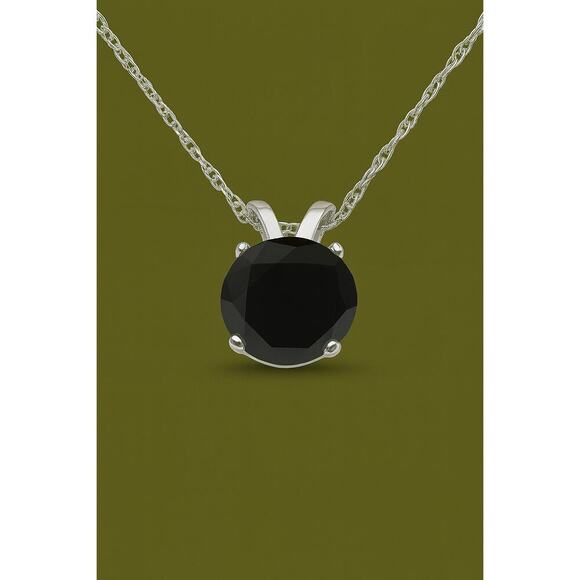 1ct Black Diamond Solitaire Pendant | 14K White Gold | Gift Box Appraisal Card - Picture 1 of 5